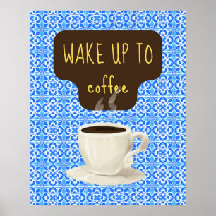 Blue Coffee Art Print, Retro Nostalgic Coffee   Poster