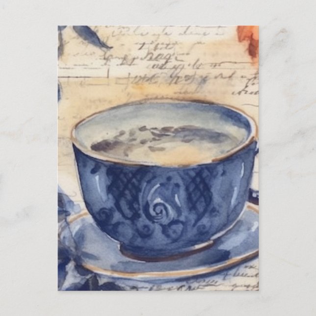 Blue Coffee Collage Postcard (Front)