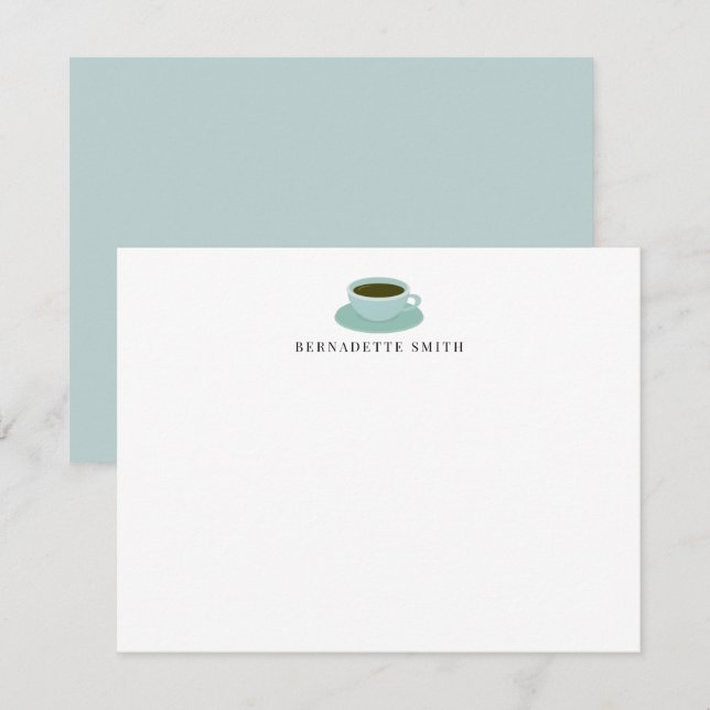 Blue Coffee Cup Stationery Note Card (Front/Back)