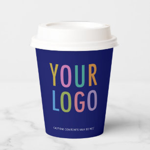 Blue Coffee Paper Cups Business Logo Branded 8 oz