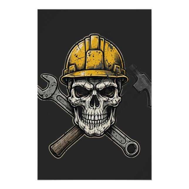 Blue Collar Skull — Work Hard Poster (Front)