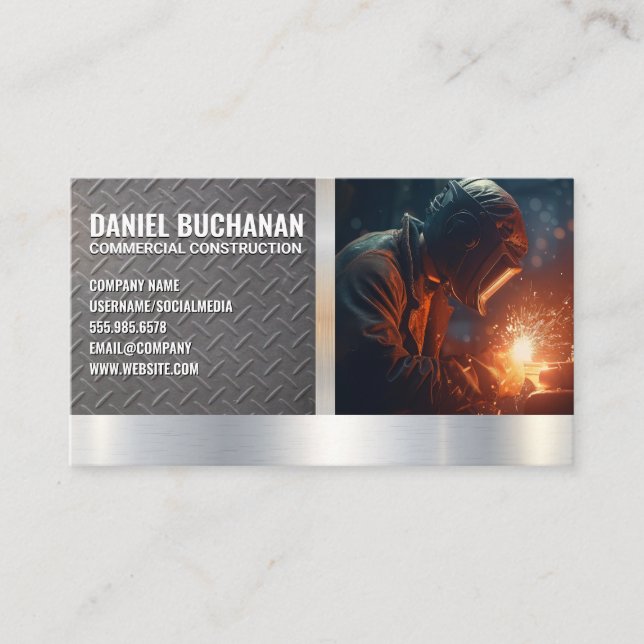 Blue Collar Welder Worker | Steel Sparks Business Card (Front)