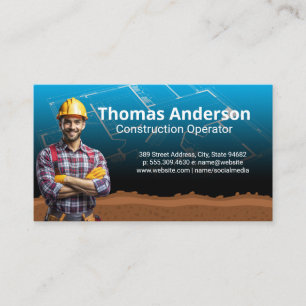 Blue Collar Worker Construction Blue Prints Business Card