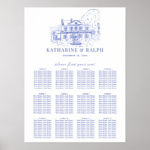 Blue Colonial House/Mansion/Manor Seating Chart