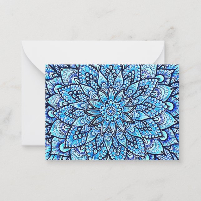 Blue Color Hand Drawn Mandala Design Card (Front)