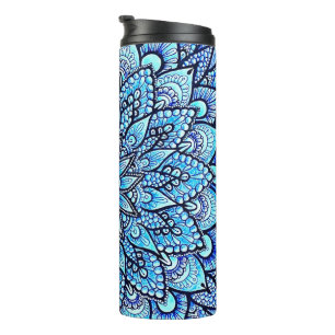 Blue Color Hand Drawn Mandala Design Thermal Tumbler