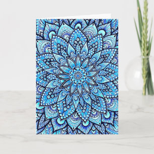 Blue Color Pencil Mandala Design Original Art  Card