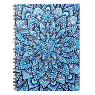 Blue Color Pencil Mandala Design Original Art  Notebook