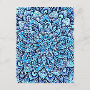 Blue Color Pencil Mandala Design Original Art  Postcard