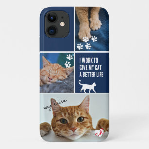 Blue Colorblock Cat Photo Collage Monogram Pet Case-Mate iPhone Case