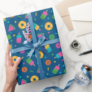 Blue colorful summer ice-cream pattern wrapping paper