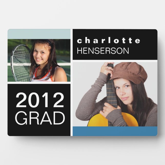 Blue colour block class year graduation photo plaque (Front)