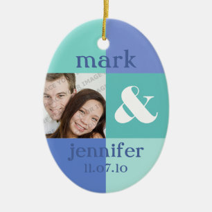 Blue Colour Block Photo Wedding Ornament