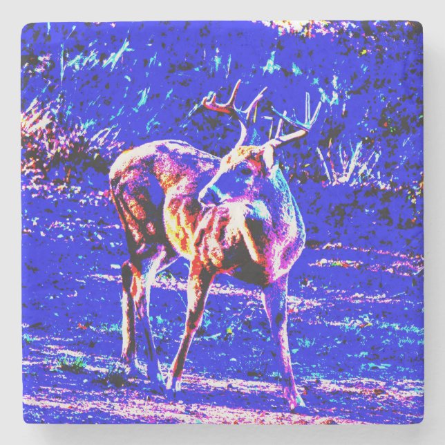 Blue Colour Buck Wild Deer Art Coaster (Front)