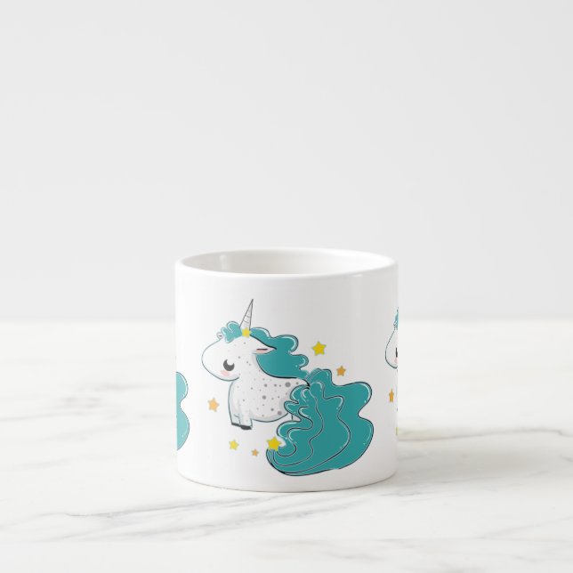 Blue colour cartoon unicorns with stars baby mug (Front)