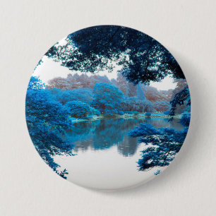 Blue colour effected cool, unique nature, lake 7.5 cm round badge