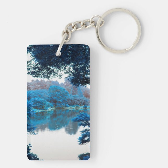 Blue colour effected cool, unique nature, lake key ring (Back)