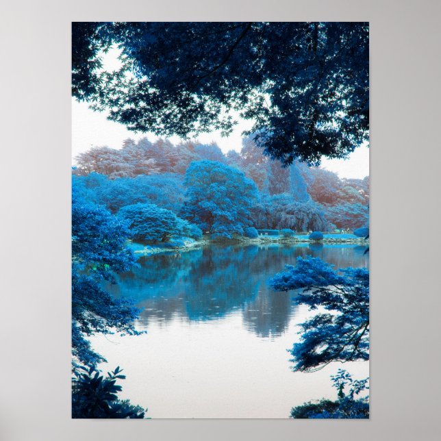 Blue colour effected cool, unique nature, lake poster (Front)