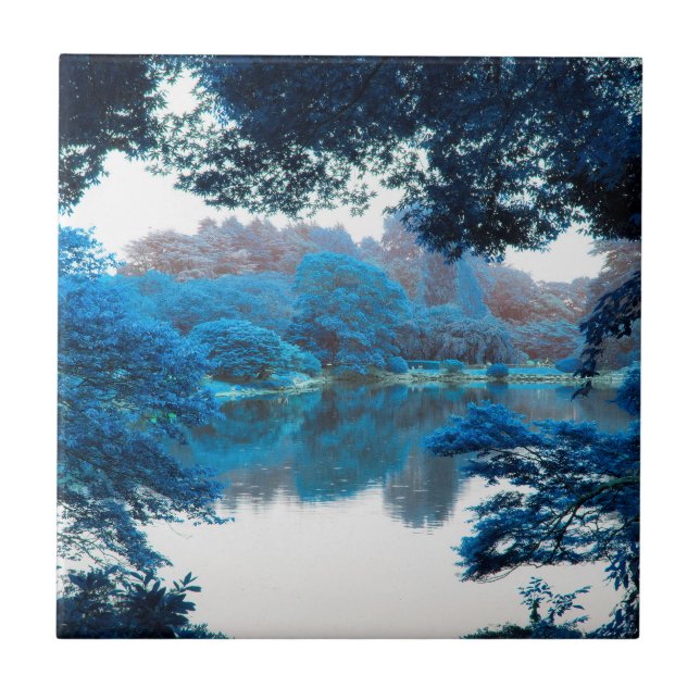 Blue colour effected cool, unique nature, lake tile (Front)