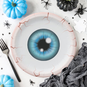 Blue Colour Eyeball Halloween Bloodshot Eyeball Paper Plate
