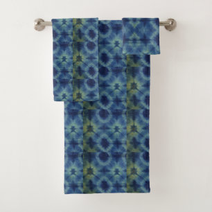 Blue Colour Mix Tie Dye Traditional Pattern Style Bath Towel Set