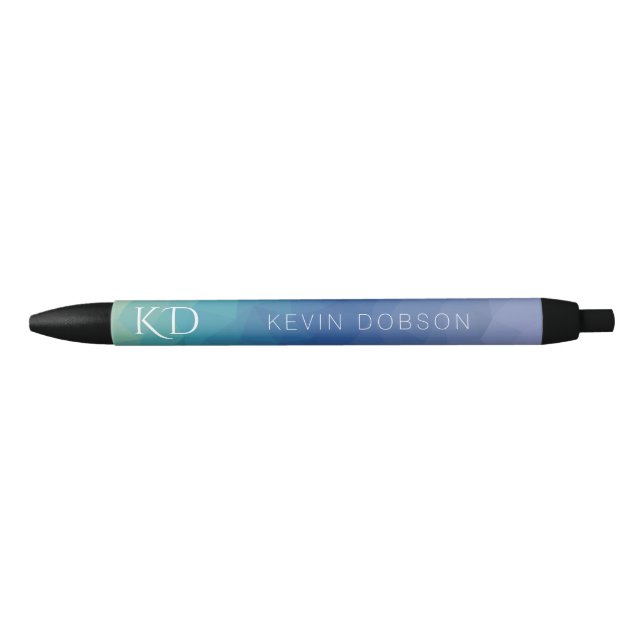 Blue Colour Monogram and Name Simple Black Ink Pen (Front)