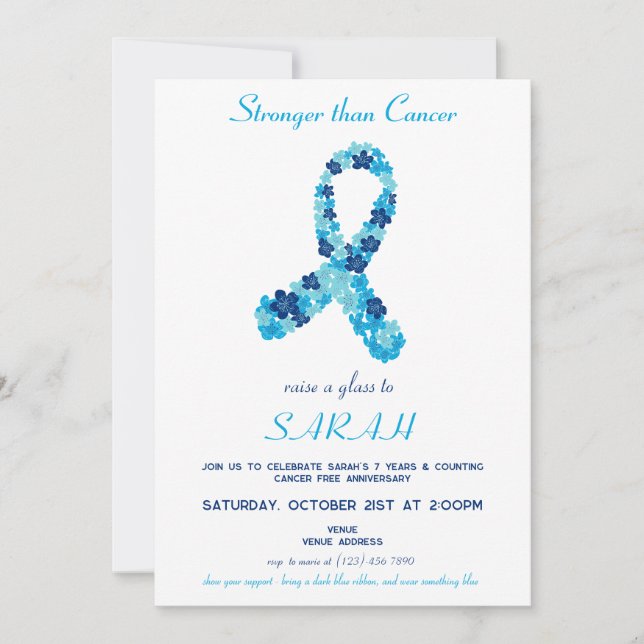 Blue Colourectal Cancer Awareness Survivor Party Invitation (Front)
