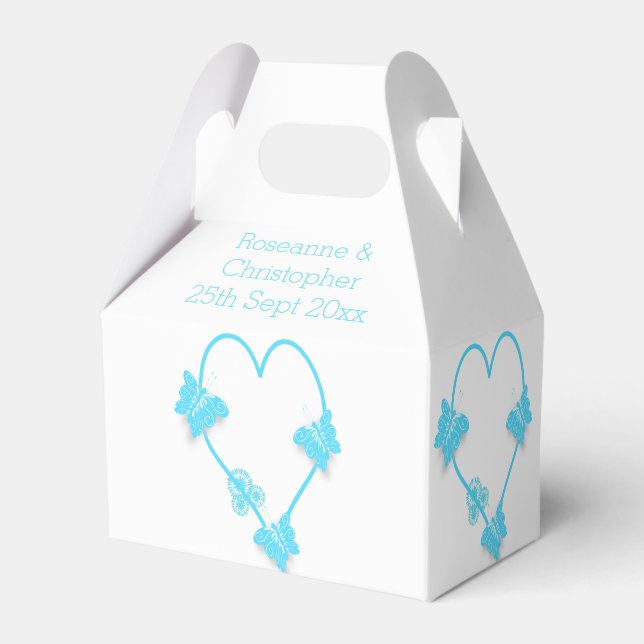 Blue Coloured Butterfly Heart Design Wedding Favour Box (Front Side)