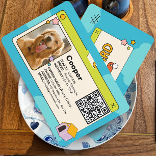 Blue & Colourful Dog ID Card with QR Code & Photo Badge