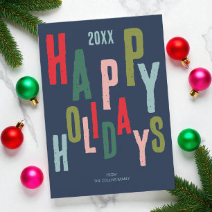 Blue Colourful Festive Happy Holidays Christmas Holiday Card