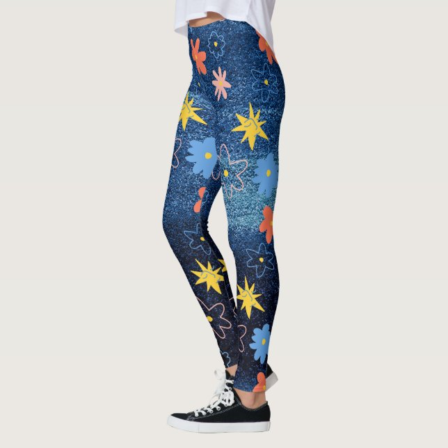 Blue colourful Flower Dream Abstract  Leggings (Left)