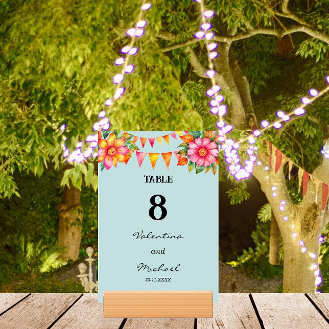 Blue Colourful Flowers Fiesta Mexican Wedding   Table Number (Creator Uploaded)