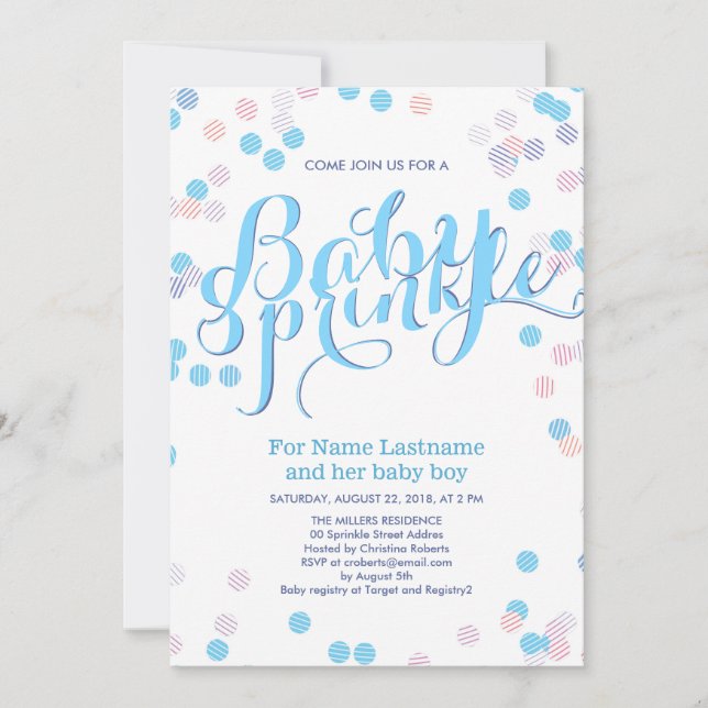 Blue Colourful Modern Baby Sprinkle Invitation Boy (Front)