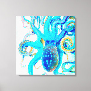 Blue colourful Octopus Canvas Print