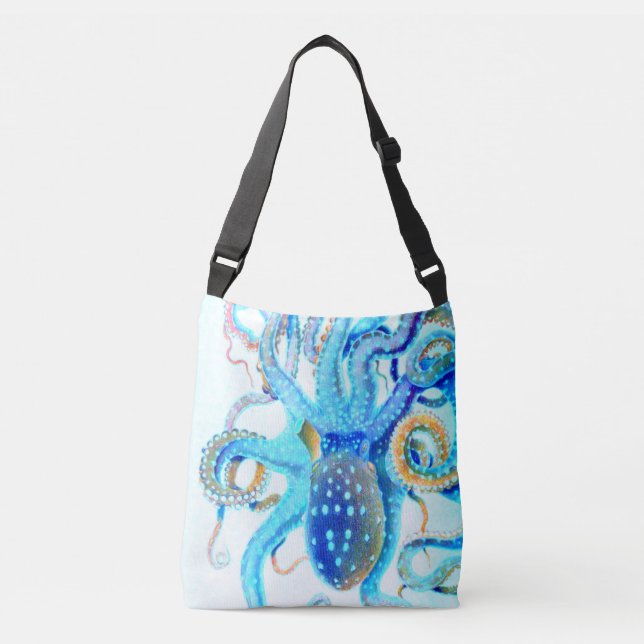 Blue colourful Octopus Crossbody Bag (Front)