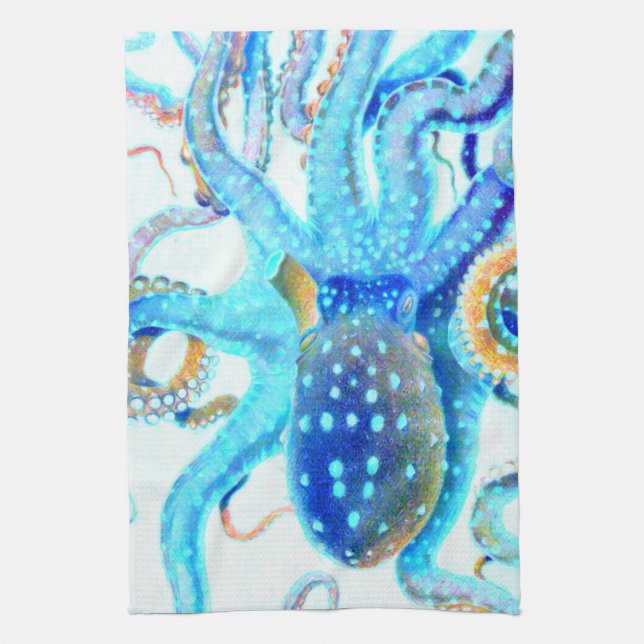 Blue colourful Octopus Tea Towel (Vertical)