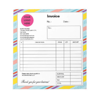 Blue Colourful Stripe Company Business Shop Invoic Notepad