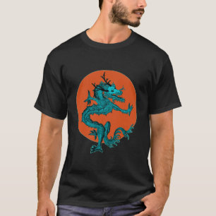 Blue Colourful Traditional Chinese Dragon in Moon T-Shirt