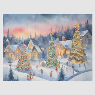 Blue Colourful Watercolor Decoupage Winter Scene Tissue Paper