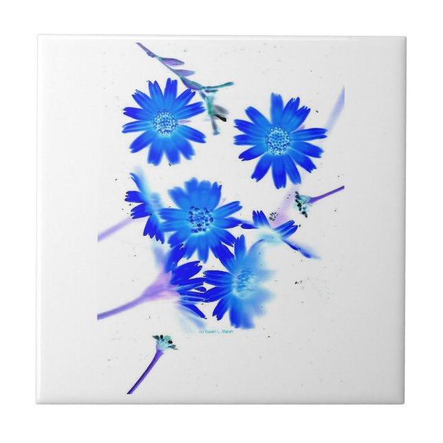 Blue colourized wild flowers scattered design tile (Front)