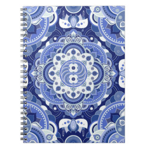 Blue colours vintage geometric pattern. Light indi Notebook