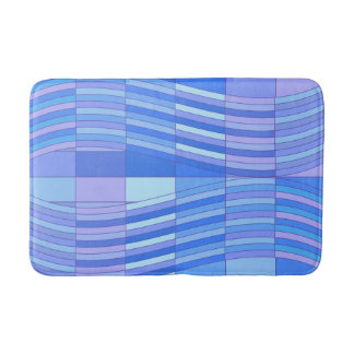 Blue Colours Wavy Rectangles Bath Mat