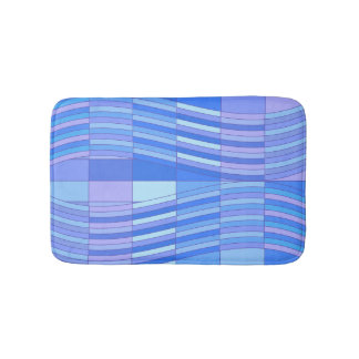 Blue Colours Wavy Rectangles Bath Mat