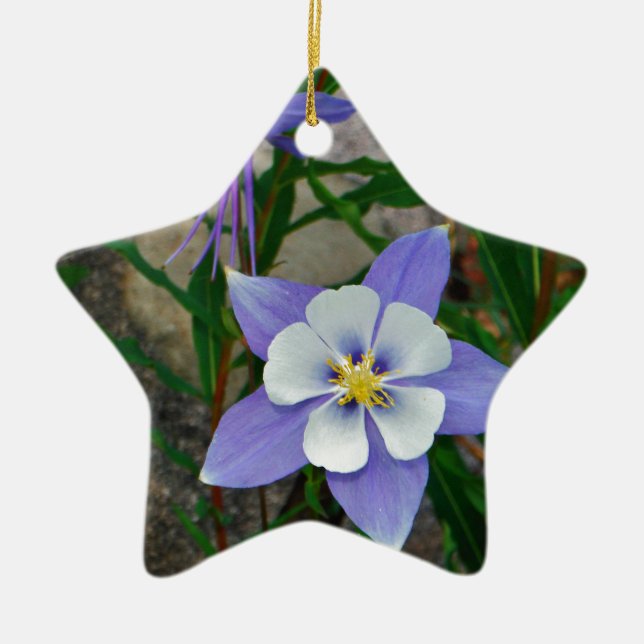 Blue columbine ceramic tree decoration (Front)