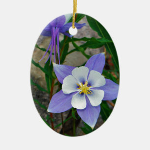 Blue columbine ceramic tree decoration