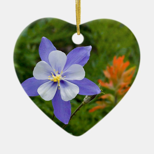 Blue Columbine Ceramic Tree Decoration (Front)