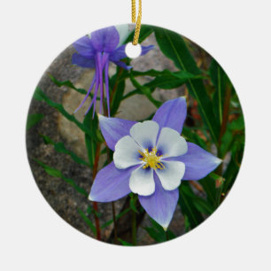 Blue columbine ceramic tree decoration