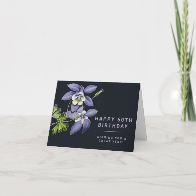 Blue columbine flower 60th Birthday Card Template (Front)