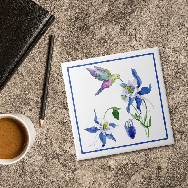 Blue Columbine Garden Hummingbird Tile (Creator Uploaded)
