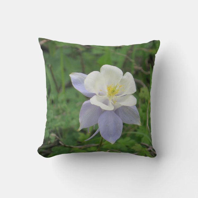 Blue Columbine Throw Pillow (Front)